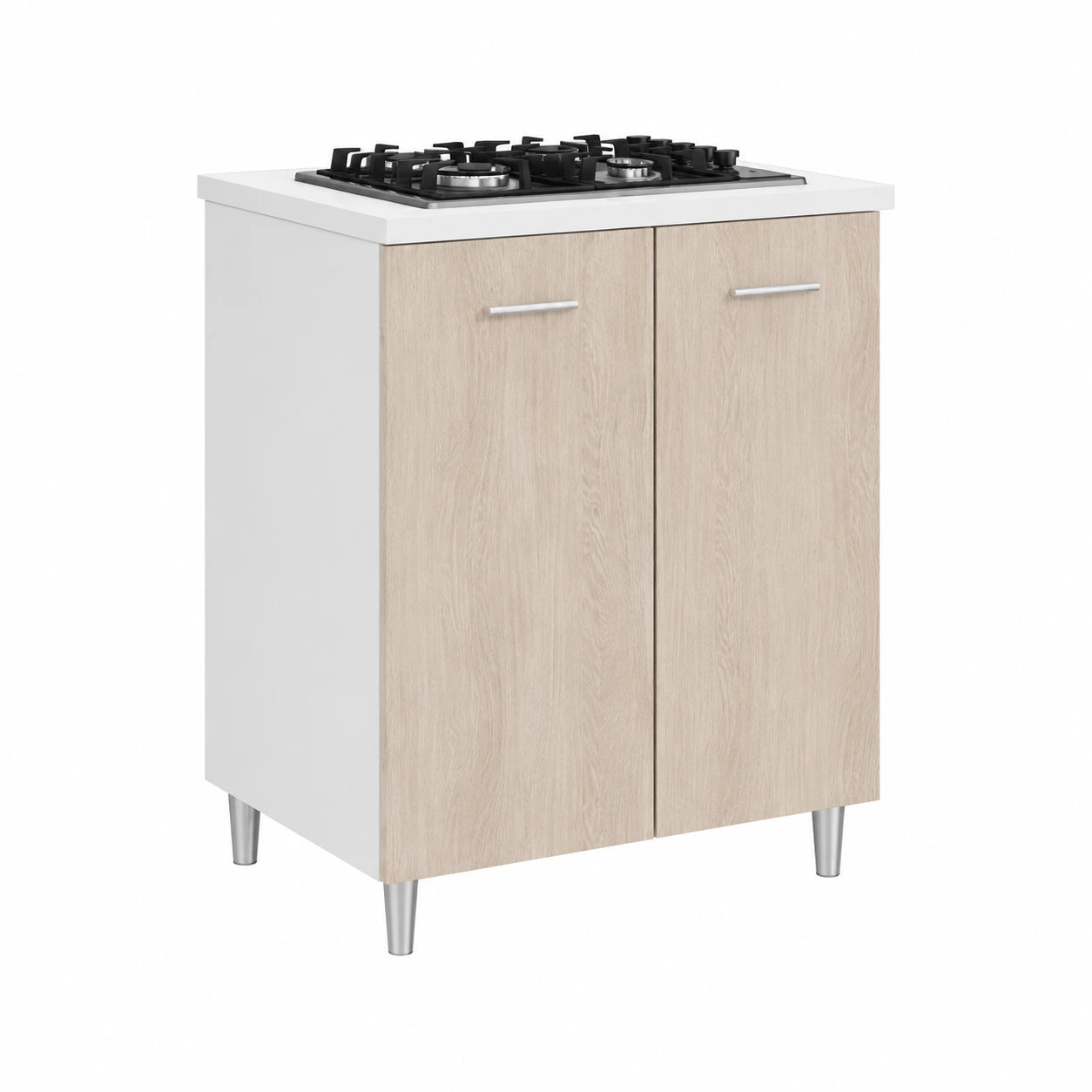 Cucina Mobile Shally Dogan 80x60 cm con Piano Cottura a Gas, Fuochi e Piastre in Ghisa, Opzioni Montaggio Fisso o Ruote, Colore Olmo