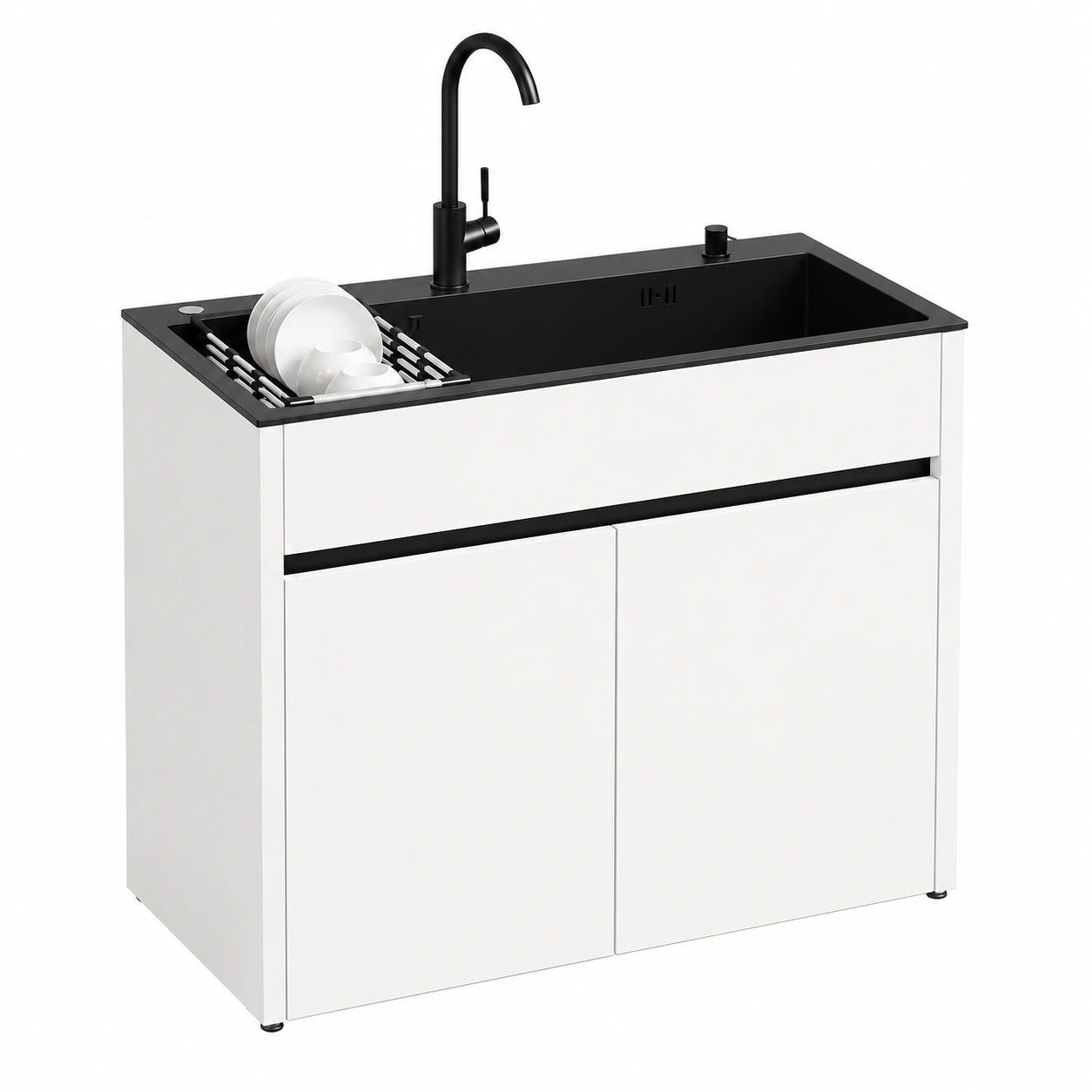 Lavabo da Esterno Autoportante con Mobile e Rubinetto Termostatico, Scolapiatti Espandibile, Perfetto per Giardino e Officina