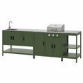 Cucina esterna modulare 3 pezzi con barbecue a gas, 3 fuochi e termometro, Verde - 100x51x87.5 cm