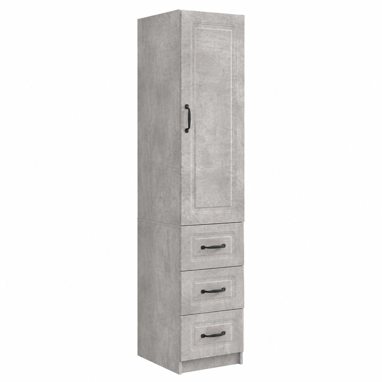 Coppia di Armadi in Legno Grigio Cemento con Cassetto e Scomparti