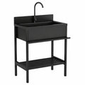 Lavello da Esterno in Acciaio Inox con Mobile e Rubinetto, Lavabo Autoportante per Cucina e Giardino, Kit di Troppo Pieno Incluso