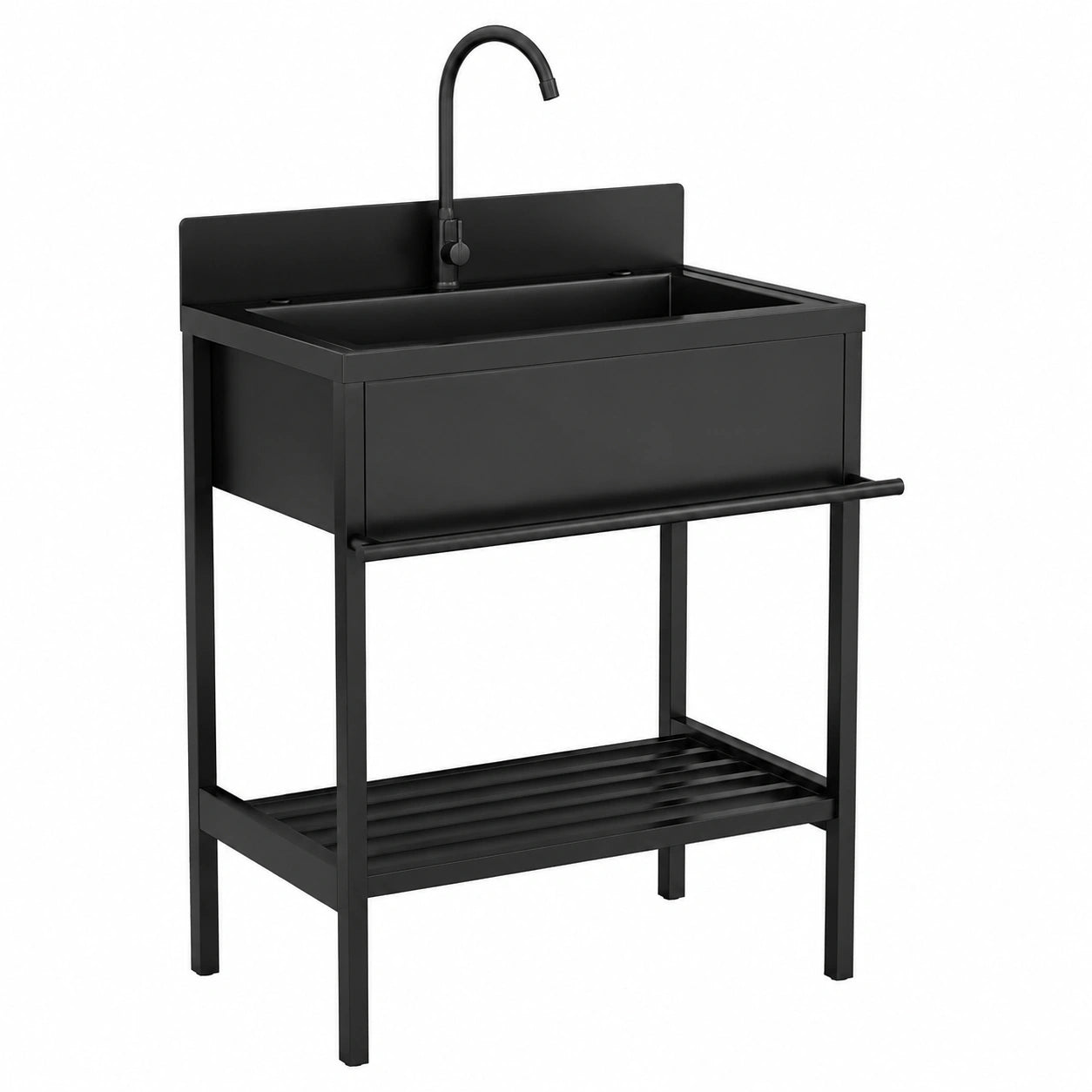Lavello da Esterno in Acciaio Inox con Mobile e Rubinetto, Lavabo Autoportante per Cucina e Giardino, Kit di Troppo Pieno Incluso