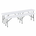 Set 2 Panche Pieghevoli da Esterno in Plastica Bianca per Campeggio e Picnic