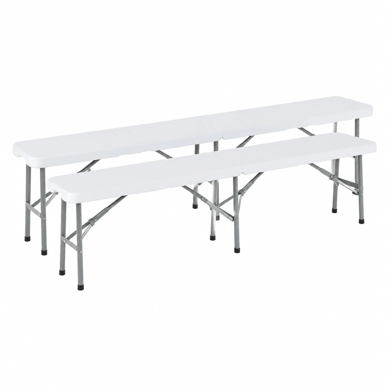 Set 2 Panche Pieghevoli da Esterno in Plastica Bianca per Campeggio e Picnic