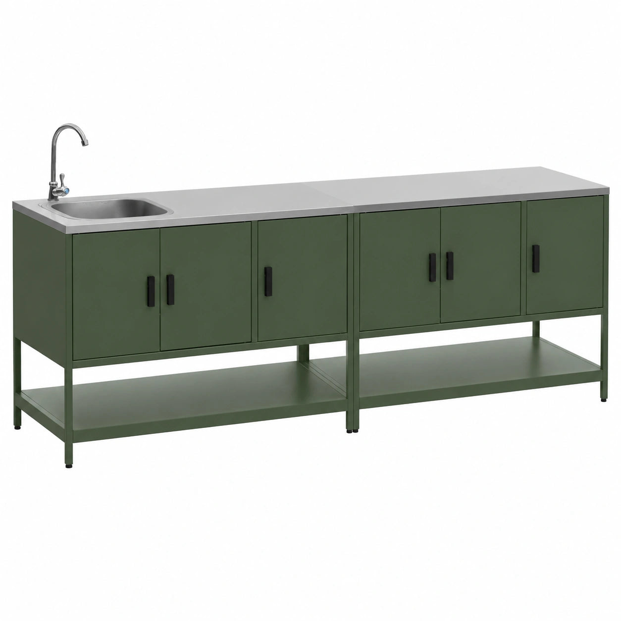 Isola da cucina esterna in acciaio con moduli verdi, 120x51x112.5 cm