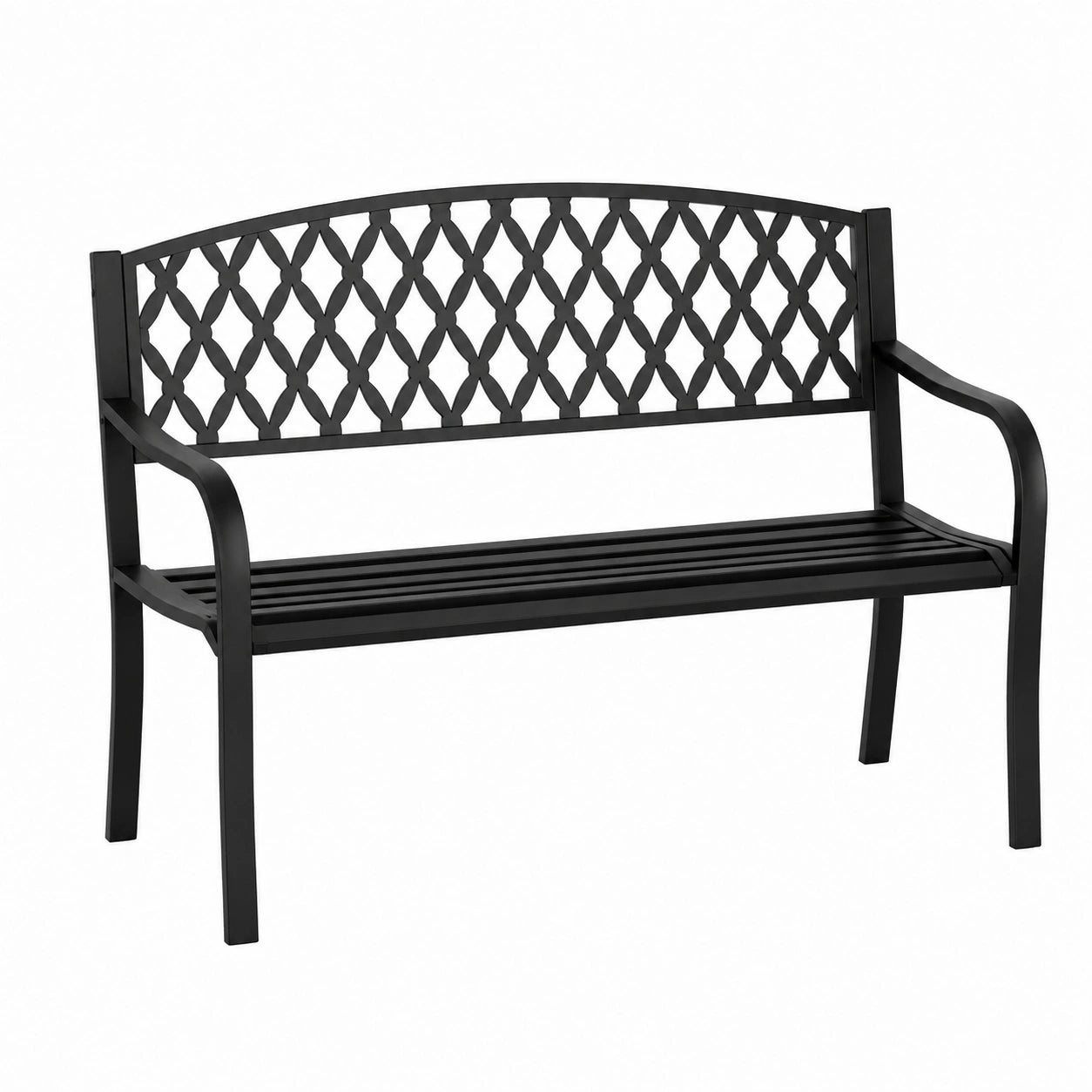 Panchina da Giardino Outsunny in Acciaio e Ghisa con Motivo Decorativo, 2 Posti, Colore Nero